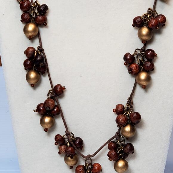 Beaded Cluster Dangle Necklace 16" Unsigned - Picture 2 of 5